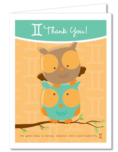 Owls | Gemini Horoscope - Baby Shower Thank You Cards